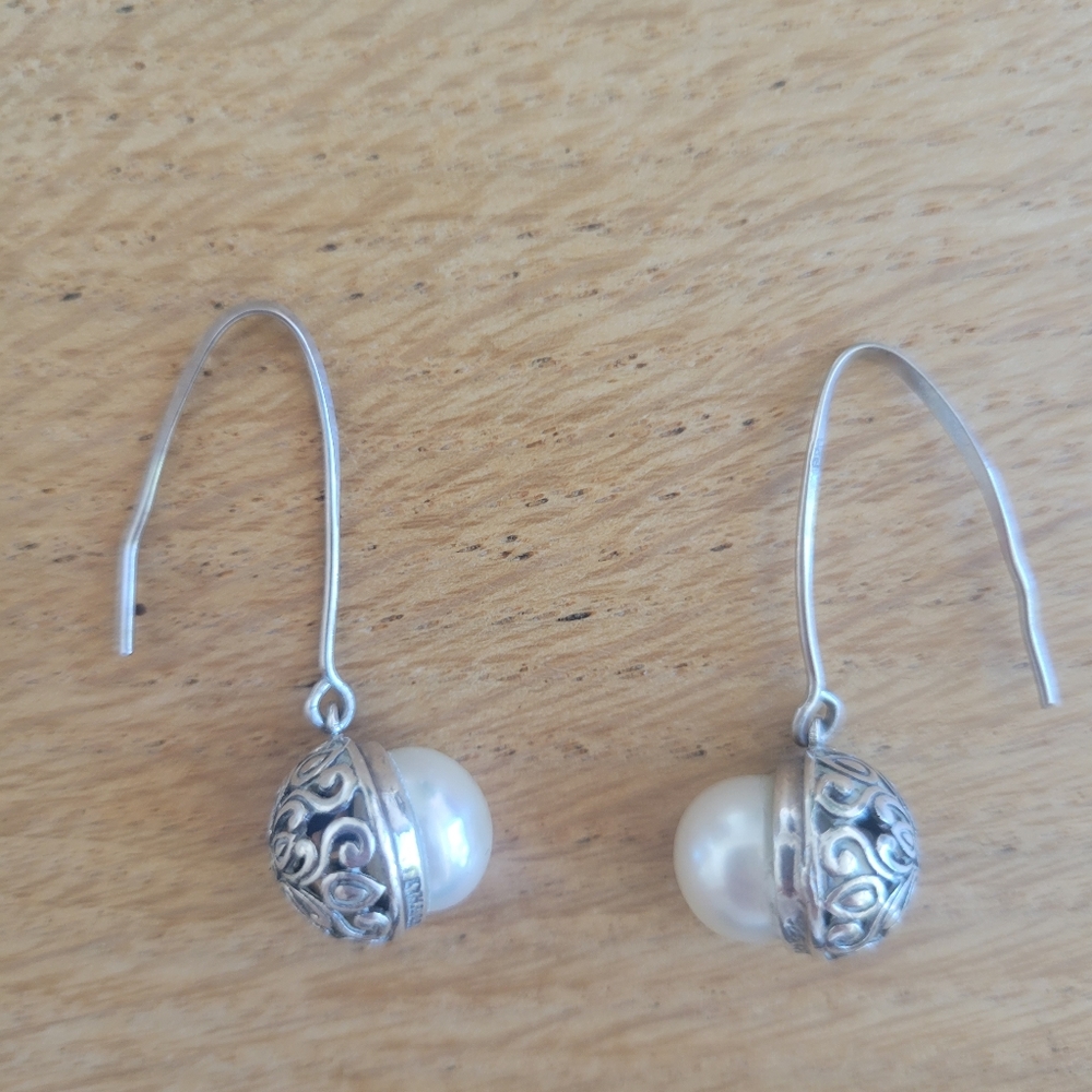 Genuine Cultured Pearl 925 Dangly Filigree Earrings
